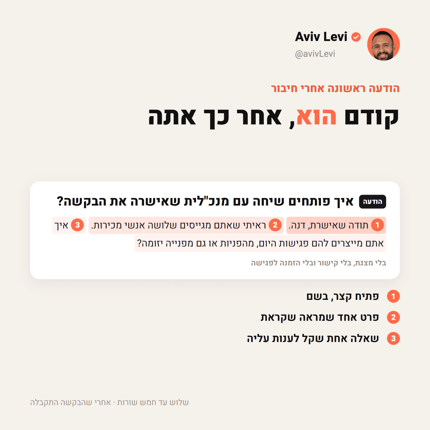 האנטומיה של הודעה ראשונה בלינקדאין: פתיח קצר, פרט שמראה שקראת ושאלה אחת